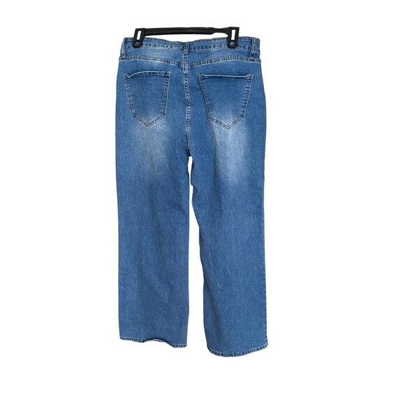 VipHoney Womens High-Waisted Button-Fly Wide-Leg Blue Jeans 1XL Cotton/Polyester - Picture 3 of 4